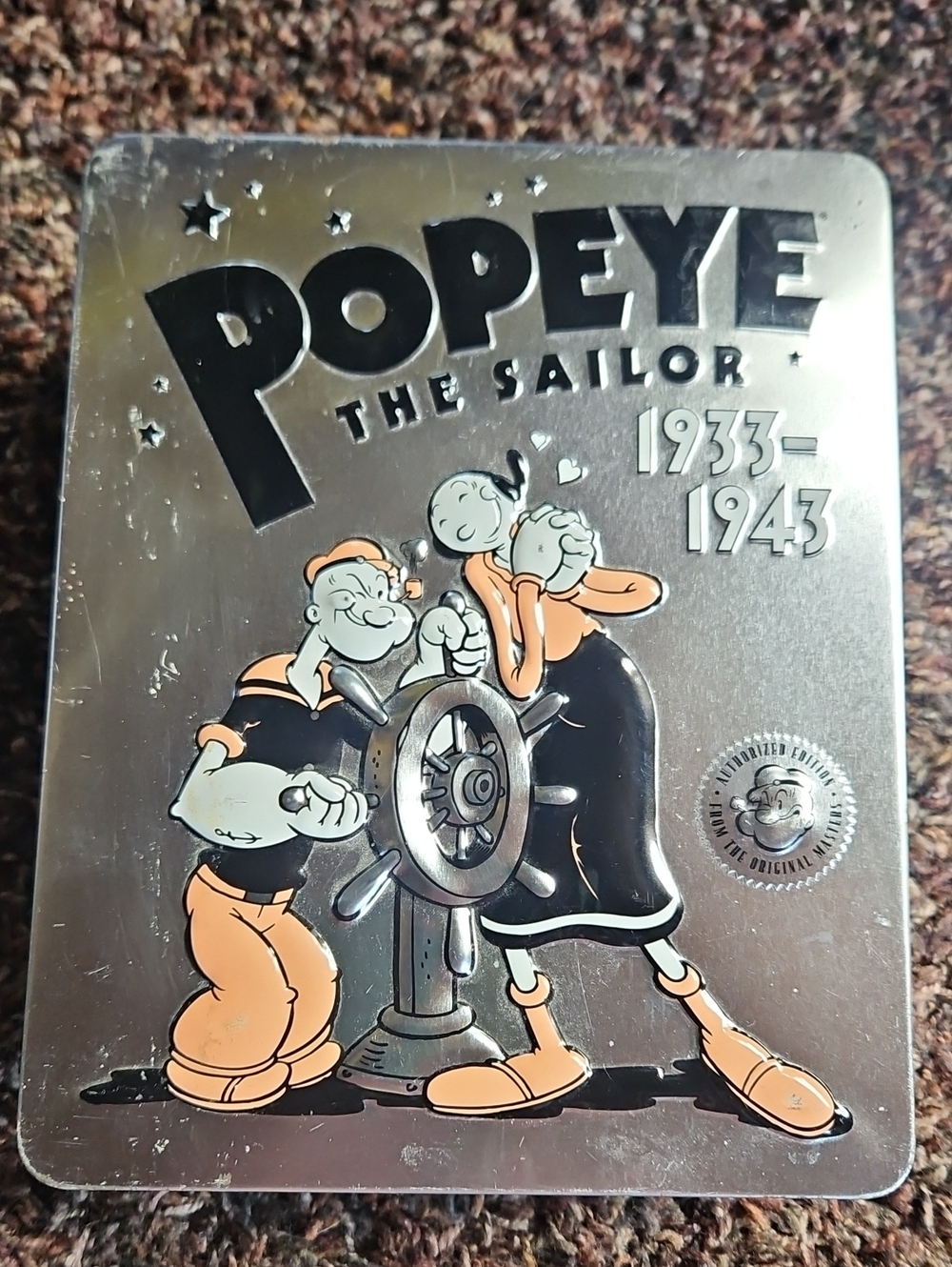 Popeye the Sailor Vintage Tin Wall Art - Black & Orange